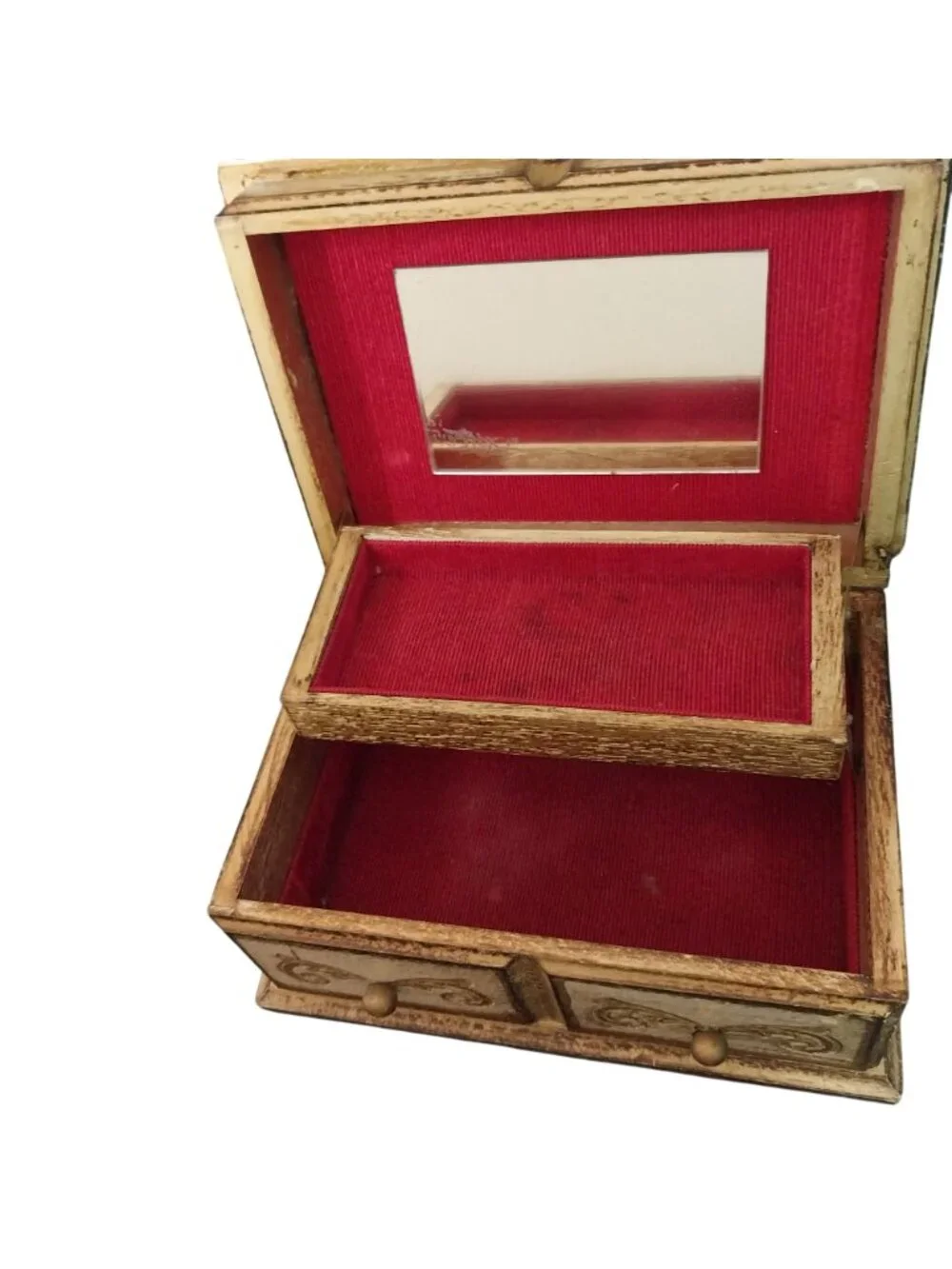 Vintage Florentine Wooden Jewelry Box Velvet Gilded Hollywood Regency AS IS